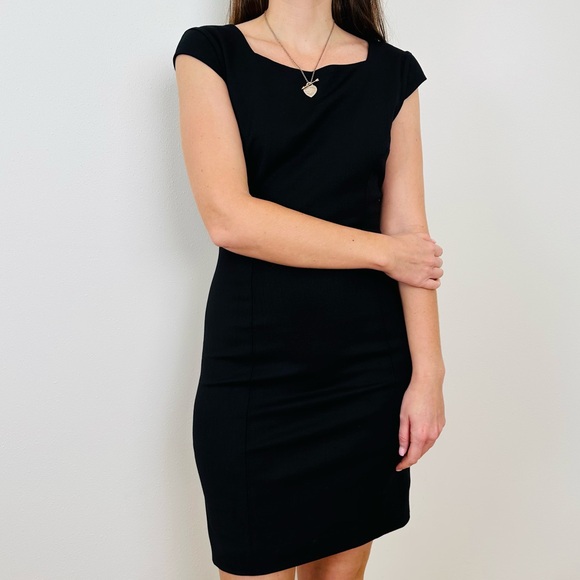 Helmut Lang Dress mini Bodycon Short Cap Sleeves square neck virgin wool - Picture 3 of 8